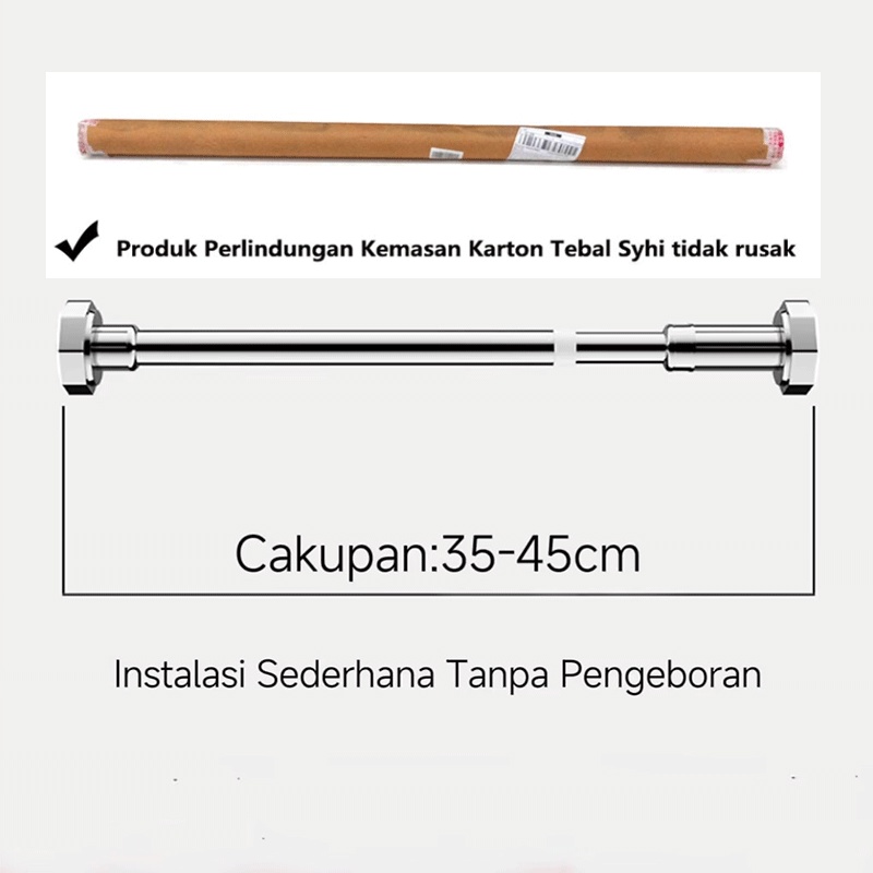Batang Gorden Kasar Tebal Elastis Batang Tirai Paku Gantungan Multifungsi Gantungan Teleskopik