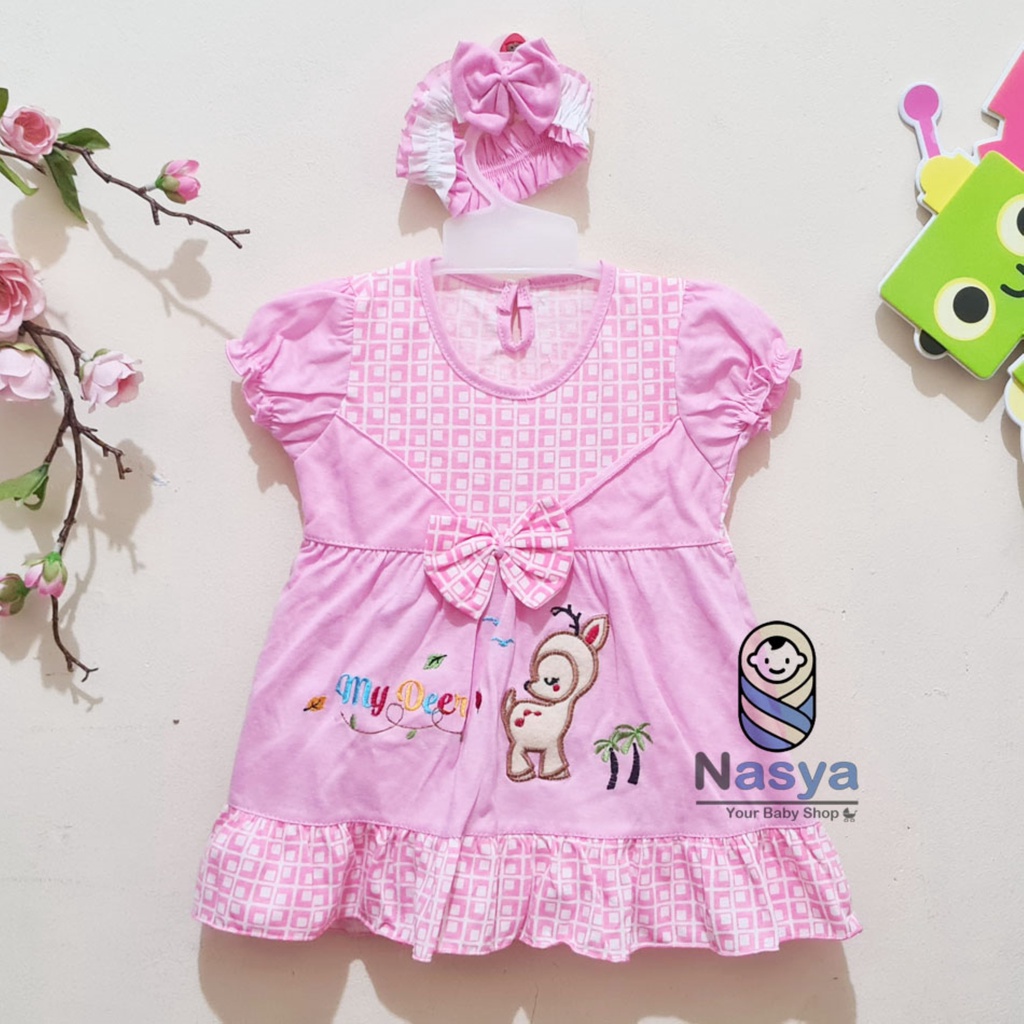 [P-047A] Baju Bayi / Dress Bayi Perempuan 0-6 bulan Motif rusa lucu