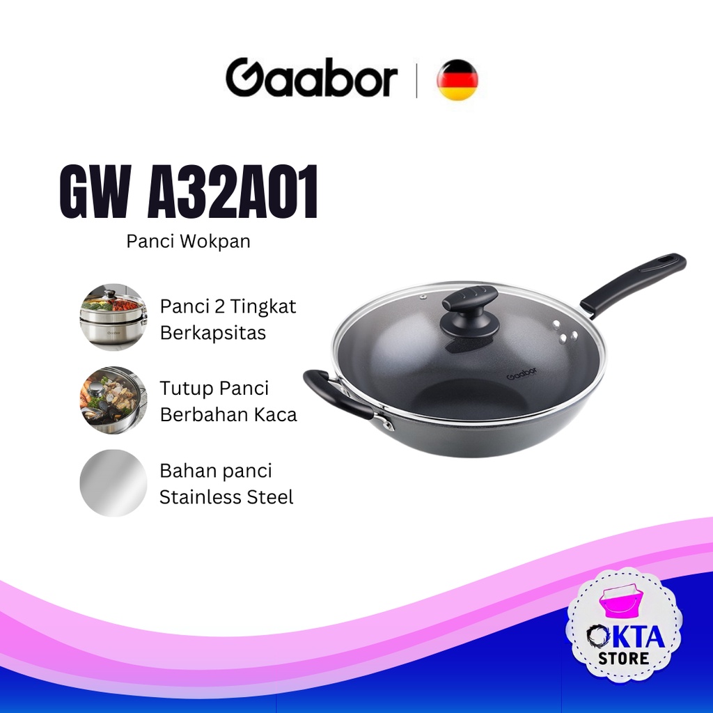 Gaabor Panci Penggorengan Wok Anti Lengket GW-A32A01 Non-Stick