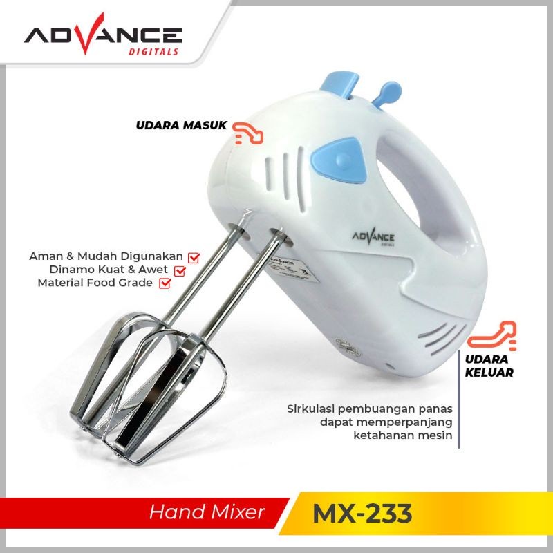 PROMO!!! HAND MIXER ADVANCE MX-233 7 SPEEDS + PULSE GARANSI RESMI