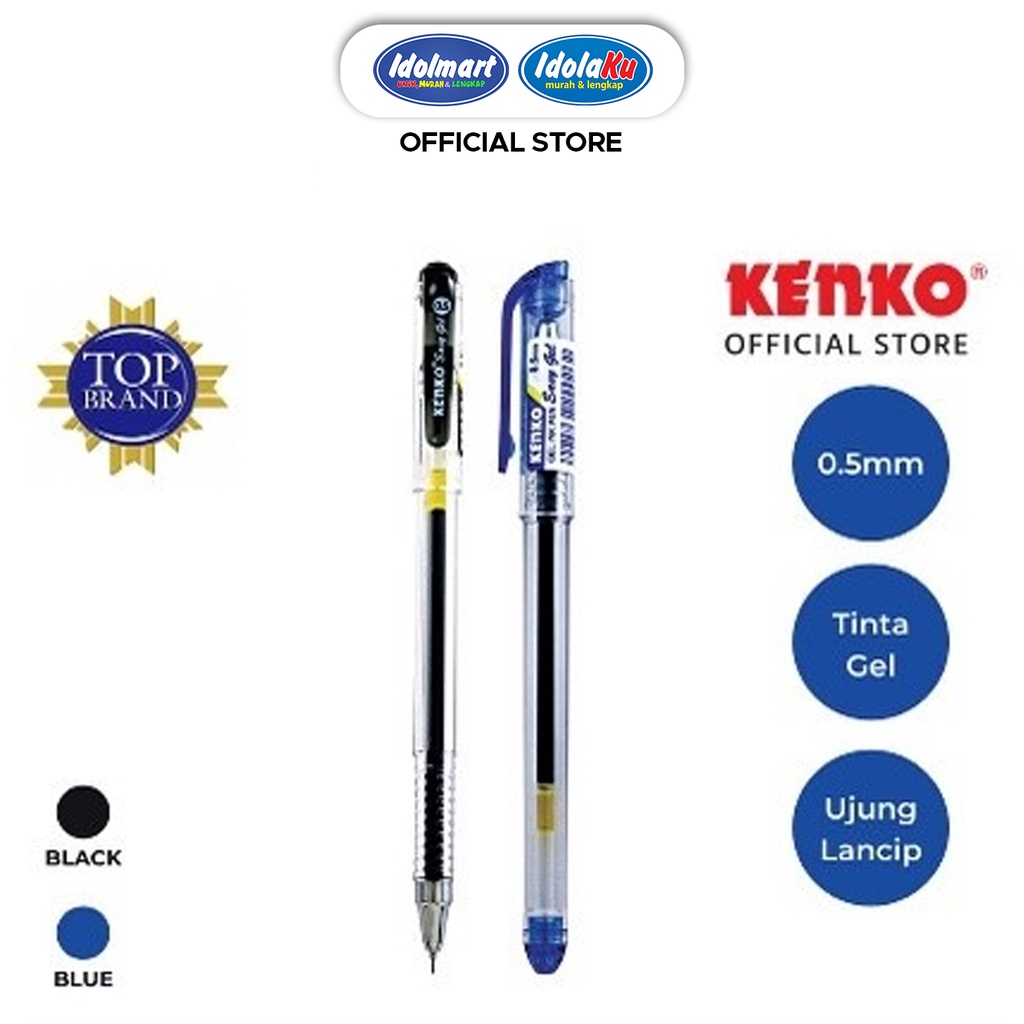 IDOLMART Pulpen Gel Kenko Easy Gel isi 3pcs 0.5mm / Hitam &amp; Biru Surabaya