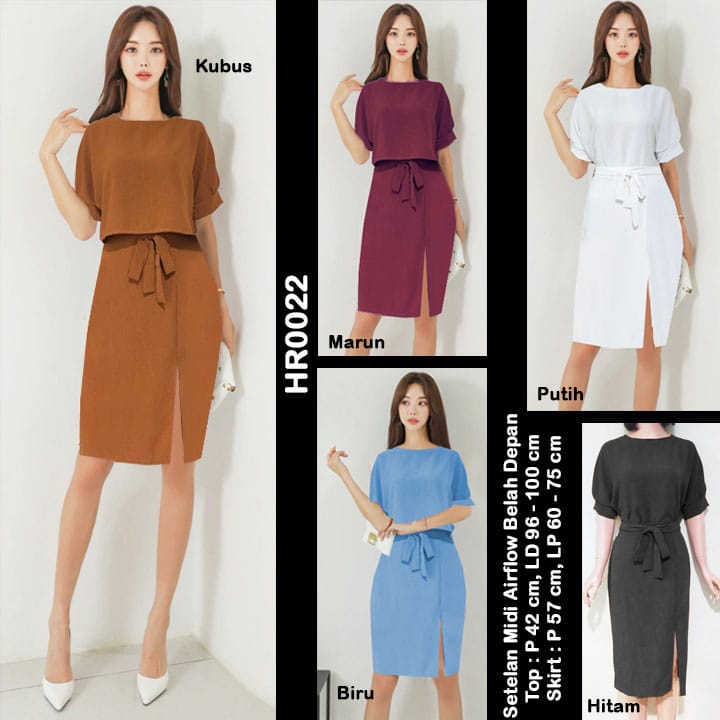 HR0022 Setelan Midi Belah Depan Airflow / Stelan Midi / Dress Midi Sexy / Midi Dress / Setelan Rok Midi / Setelan Crop Top / Setelan Wanita