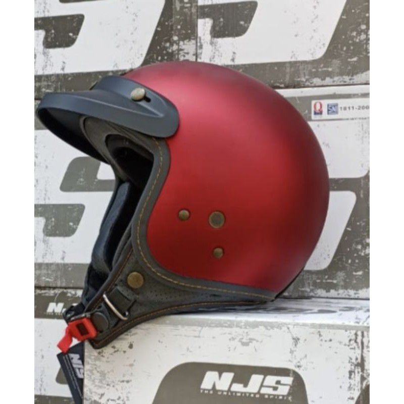 Helm NJS NR 80s Retro Solid full Leher Original,SNI