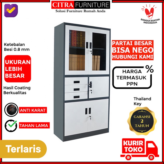 

Terlaris Lemari Arsip Kantor Filling Kabinet 2 Pintu Besi Brankas Laci 3