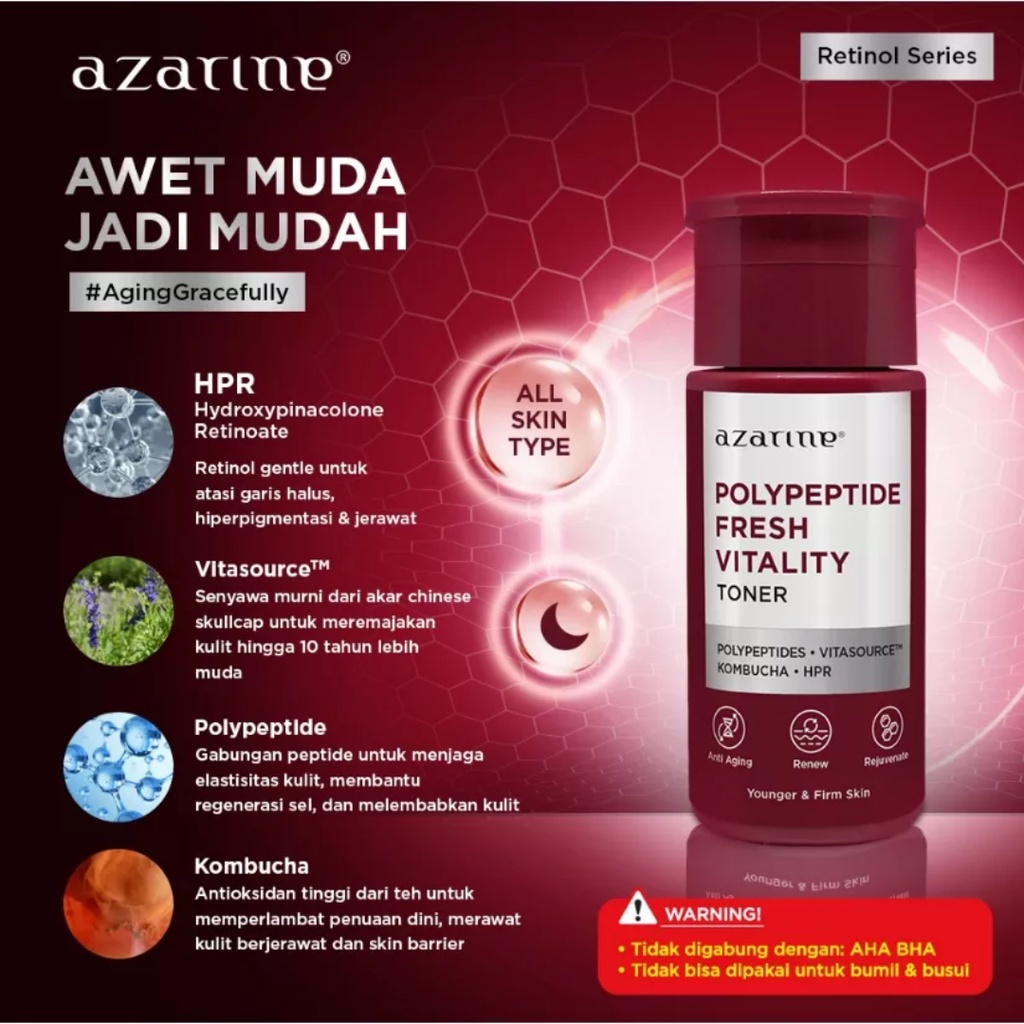 AZARINE Toner 90 ml (Multi Acid Glowing, Mild Purifying, Moisture Rich Hydrating, Daily Beginner Exfoliating, Polypeptide Fresh Vitality)