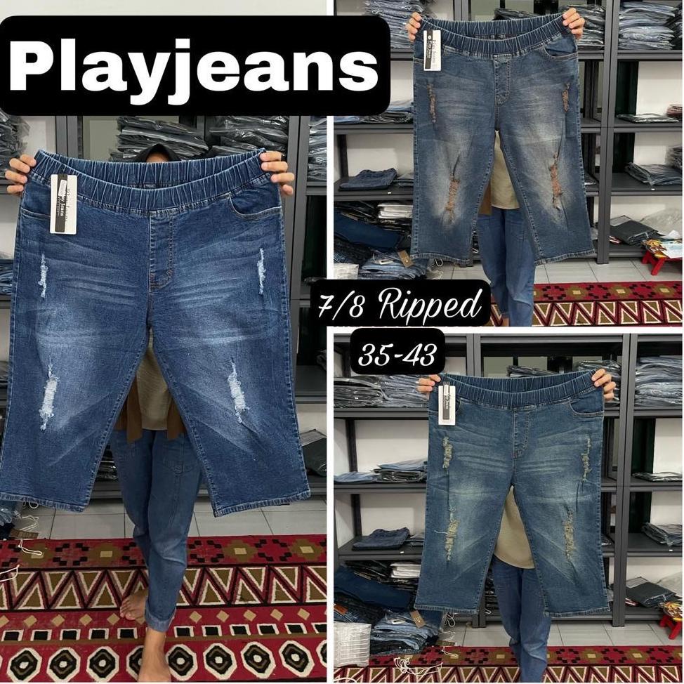 LANGSUNG KIRIM Celana Wanita 7/8 Jeans Sobek Jumbo Celana Wanita 7/8 Whisker Ripped Jumbo