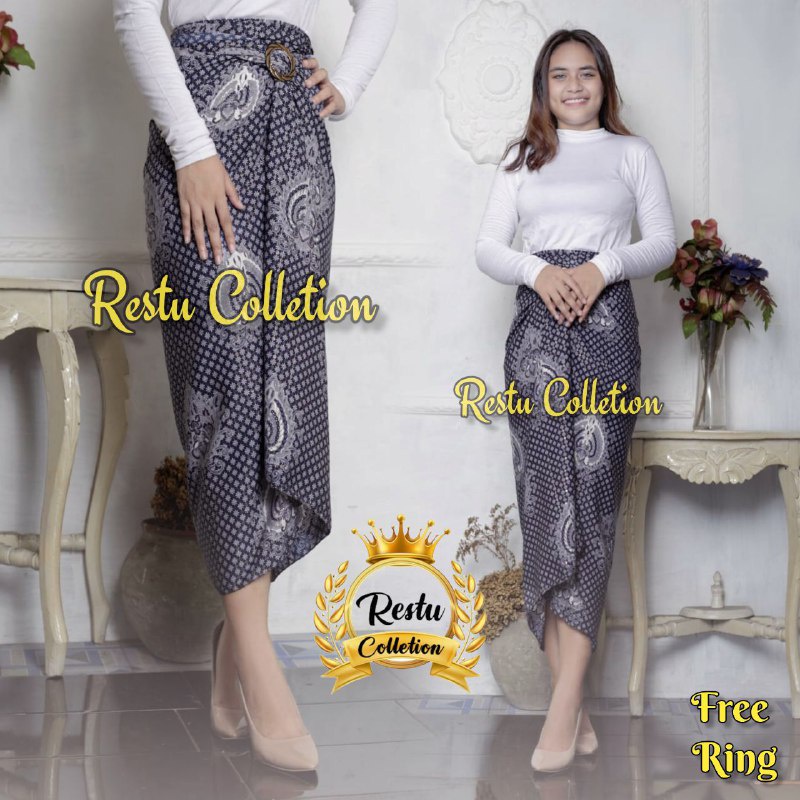 Restu Colletin / Rok Lilit Batik Wanita Premium Gold Foil / Lv Abu