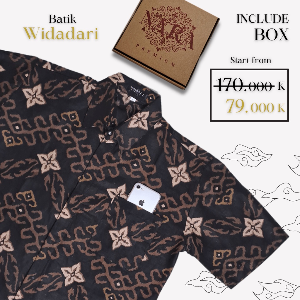 Nara | Kemeja Batik Pria Modern Lengan Pendek FREE BOX SPESIAL NARA Baju Hem Batik Pria Jogja Hitam 