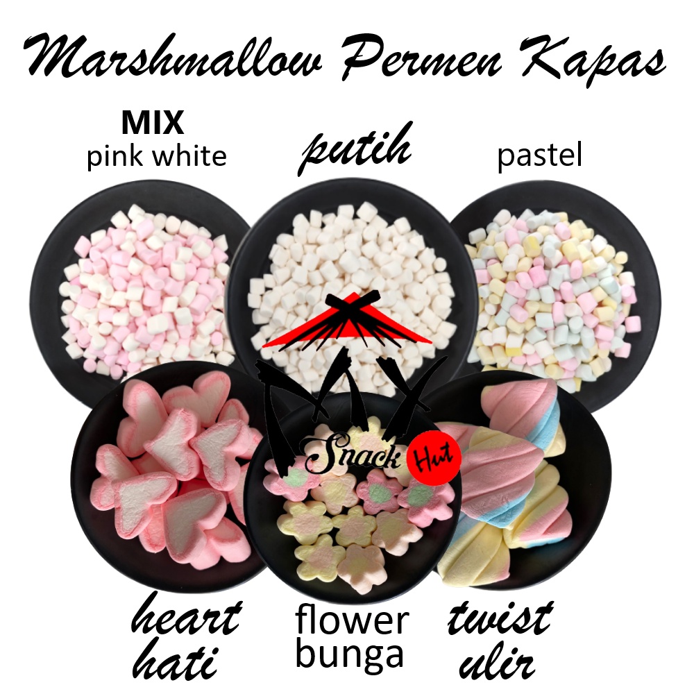 MARSHMALLOW - MARSMELOW MINI CORNICHE CRUST JAR TOPPING HATI BUNGA PUTIH WHITE PINK RAINBOW PASTEL HALAL