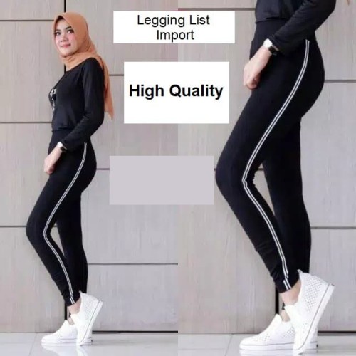 Celana Panjang Legging Import Premium Tebal Kaos List Putih Olahraga