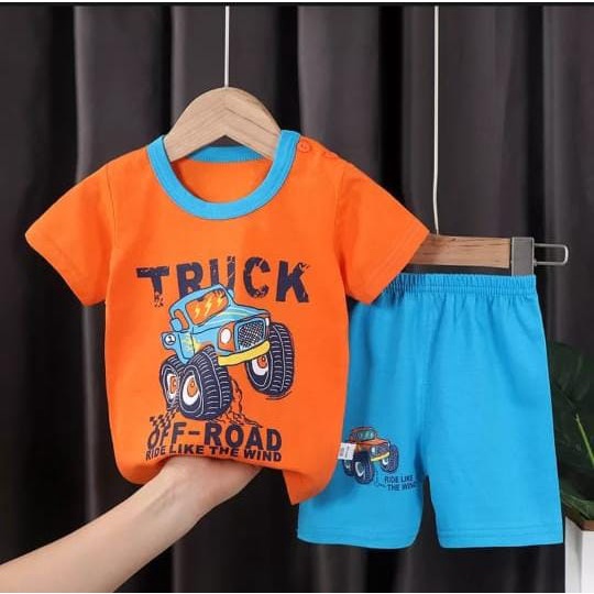 SETELAN BAJU ANAK TRUCK LENGAN PENDEK 2-6 TAHUN BISA COD KE271