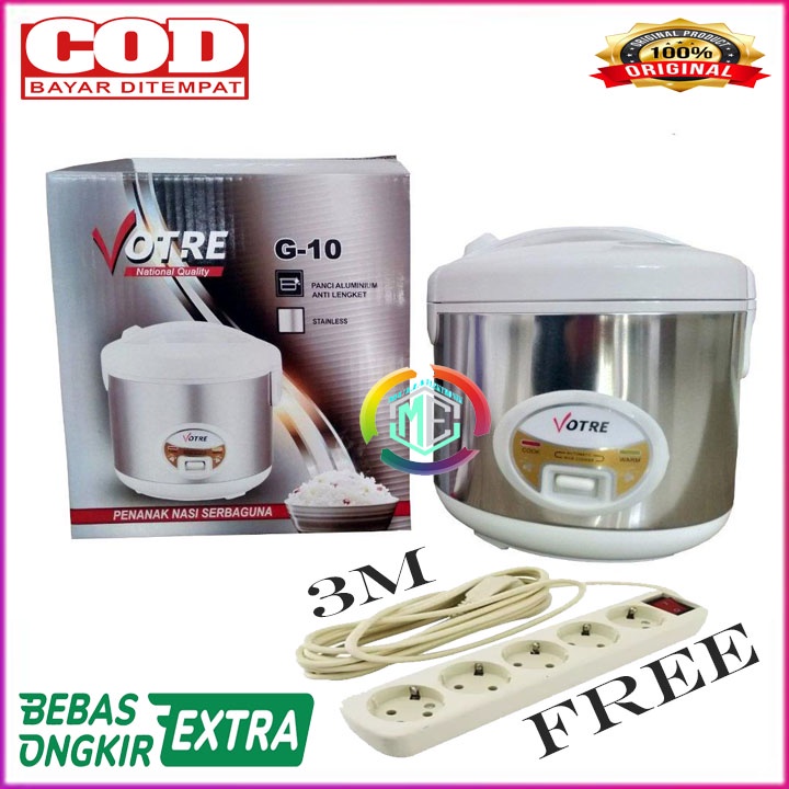 MAGIC COM VOTRE G10 MURAH RICECOOKER 1.2 LITER 3in1 SERBAGUNA PENANAK NASI PULEN FREEE STOP KONTAK 5LUBANG 3METER
