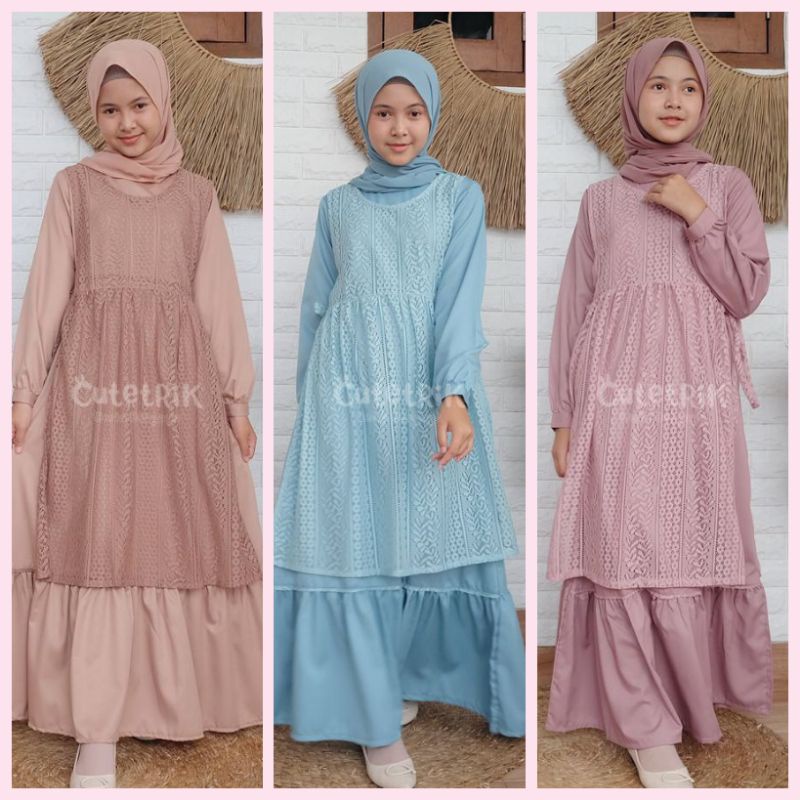 TERMURAH SET SETELAN CELANA BAJU BRANDED PESTA MEWAH ADEM BAGUS CASUAL MOCCA COKLAT BROKAT PESTA REM