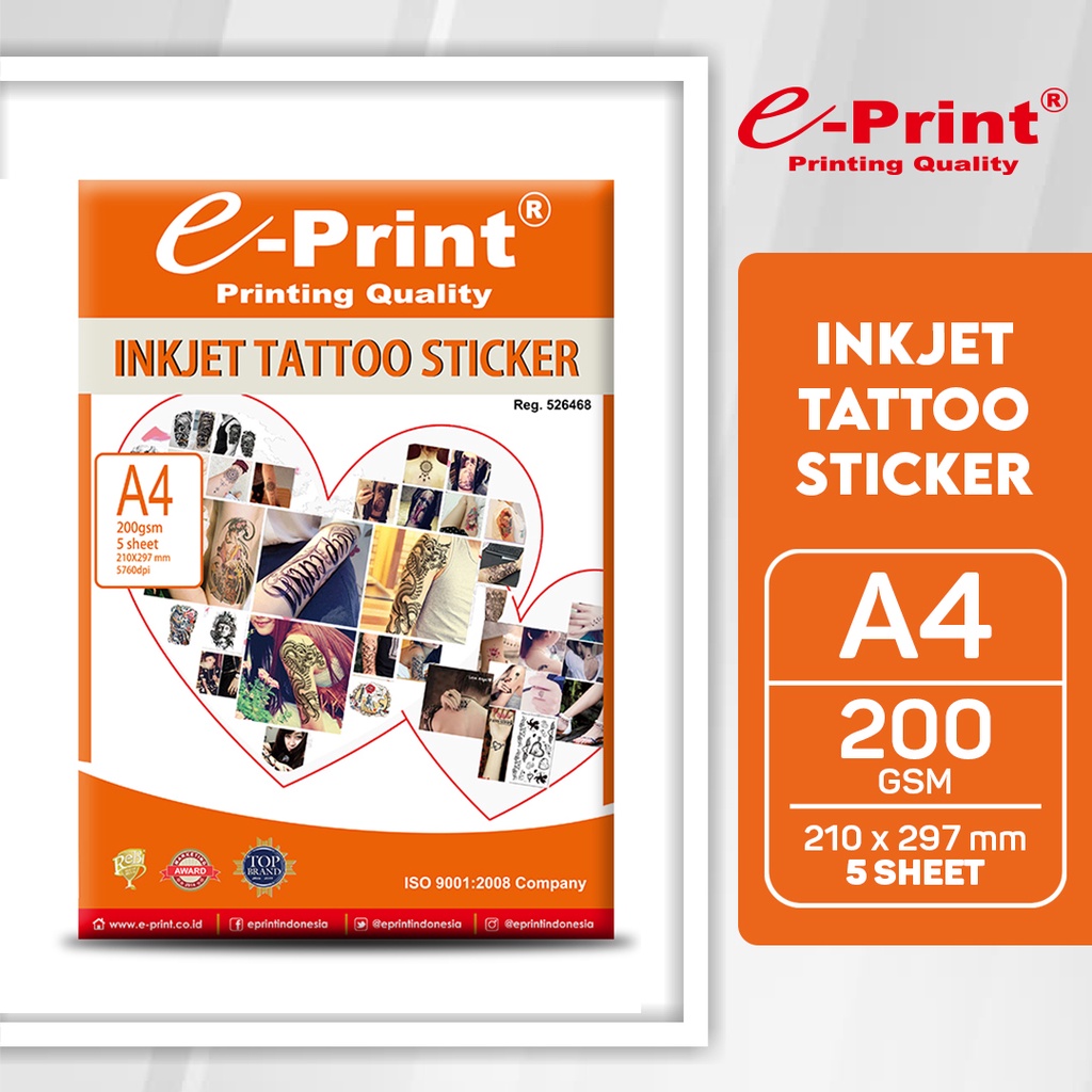 Kertas Stiker Tatto Inkjet Temporary A4 200gsm e-Print