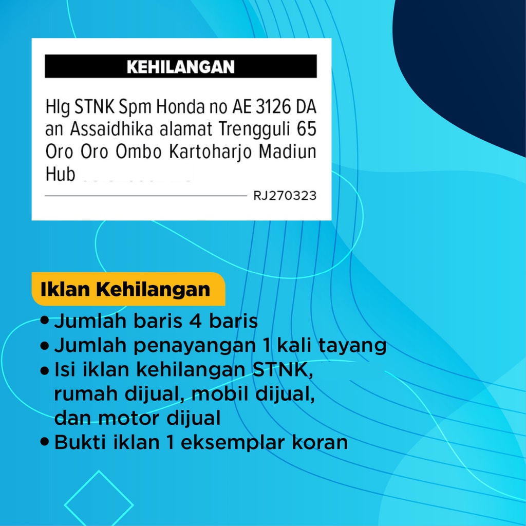 Pasang Iklan Kehilangan STNK di Media Radar Jogja