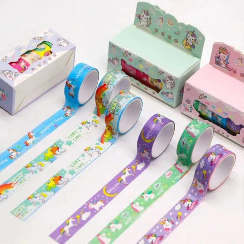 

5 Rolls Washi Tape Deco Masking Tape Jurnal Stiker Unicorn Solatip Kertas Unicorn