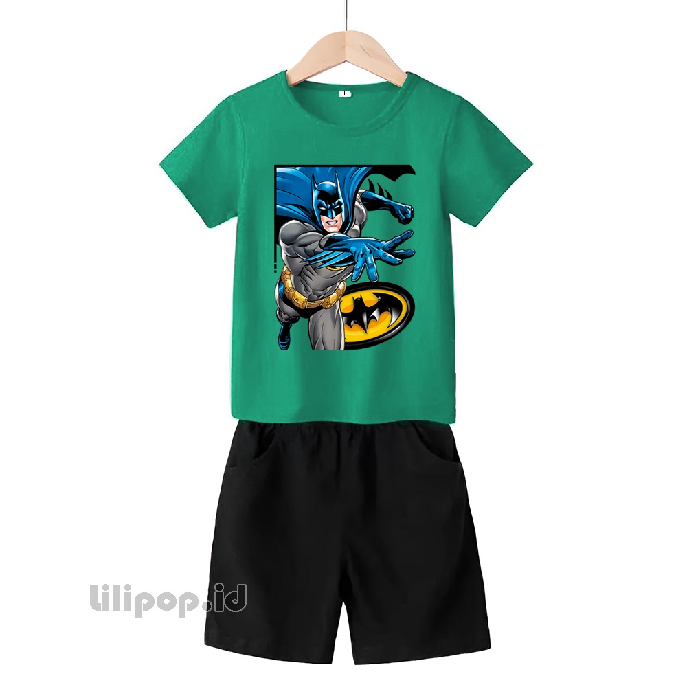 Baju Anak Stelan Kaos 3/4 bat man 2 Cowok Cewek  Usia 2 - 7 Tahun Celana Pendek Harian