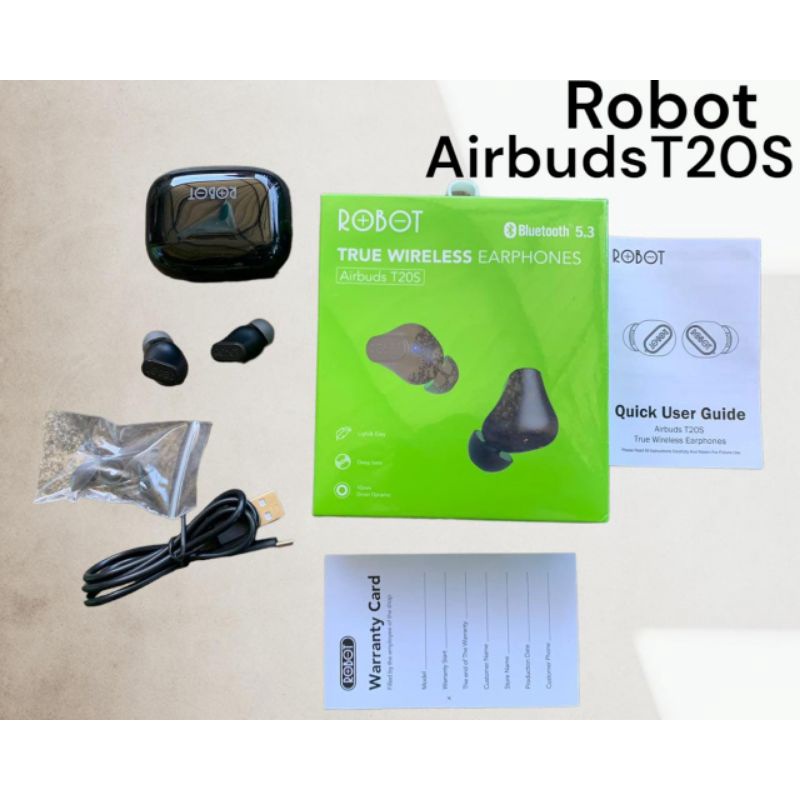 Robot Wireless Earphone Bluetooth 5.3 Airbuds TWS T20S Black Original - Garansi 1 Tahun by.minigo