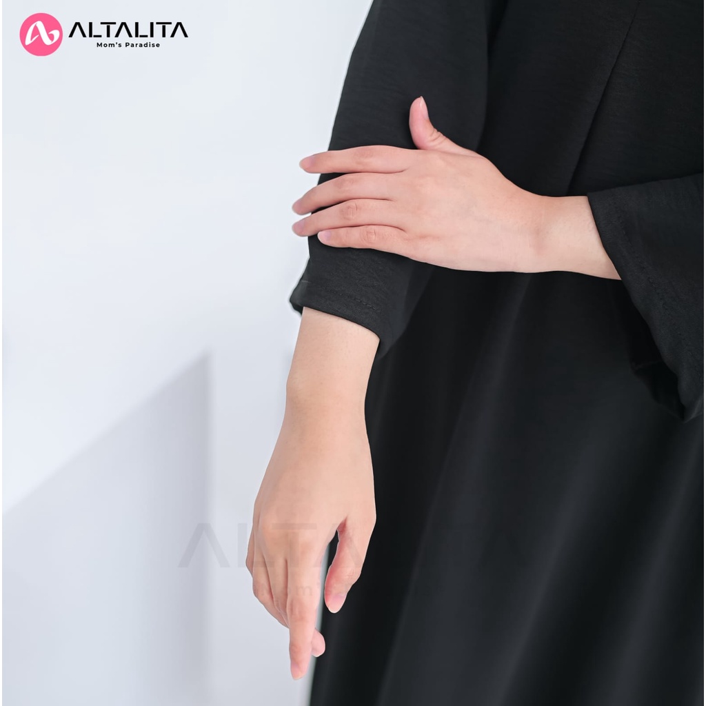 Altalita - Daster Gamis Cringkle Airflow Kekinian Polos Lengan Tangan 3/4 Panjang Semata Kaki Busui Jumbo LD 120