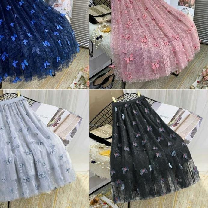 ☋ Rok Tutu 3D Import / Maxi Skirt Motif  Kupu Kupu Timbul ✬