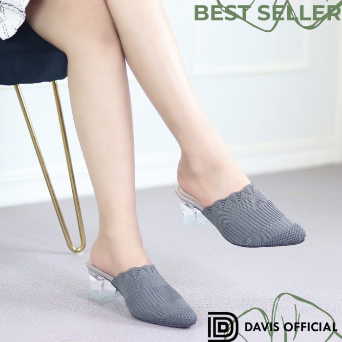 Sepatu Sandal Pesta High Heels Wanita Hak Kaca Selop Karet Rajut Impor