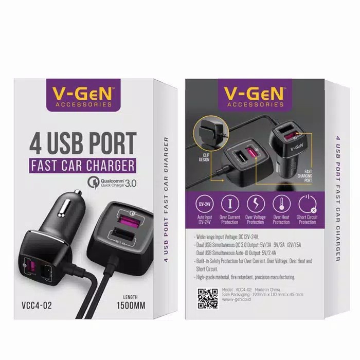 Car Charger V-Gen Vcc4-02 Fast Charging Qc3.0 Charger Mobil Vgen