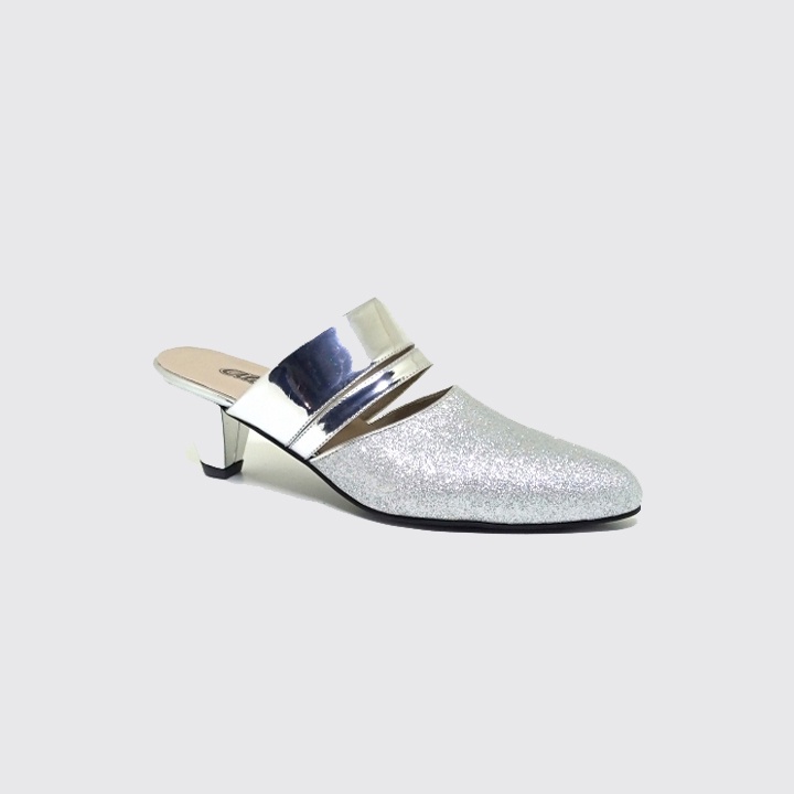 ALN-103 Mules Silver | Sepatu Sandal Heels Wanita Ukuran Besar Jumbo Heel Formal Pesta Wedding Pengantin Big Size