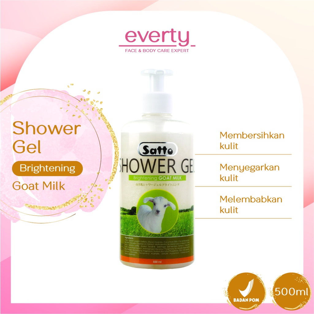 Satto Shower Gel Brightening Goat Milk - Botol 500 ml