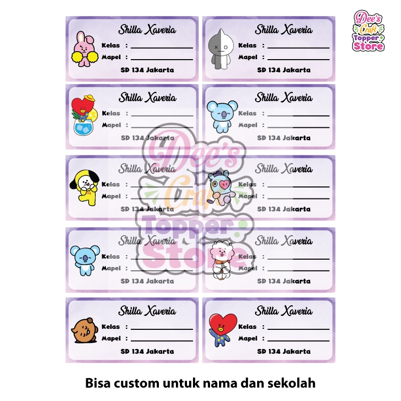 

Label Stiker Glossy Waterproof Mata Pelajaran BT21 Purple