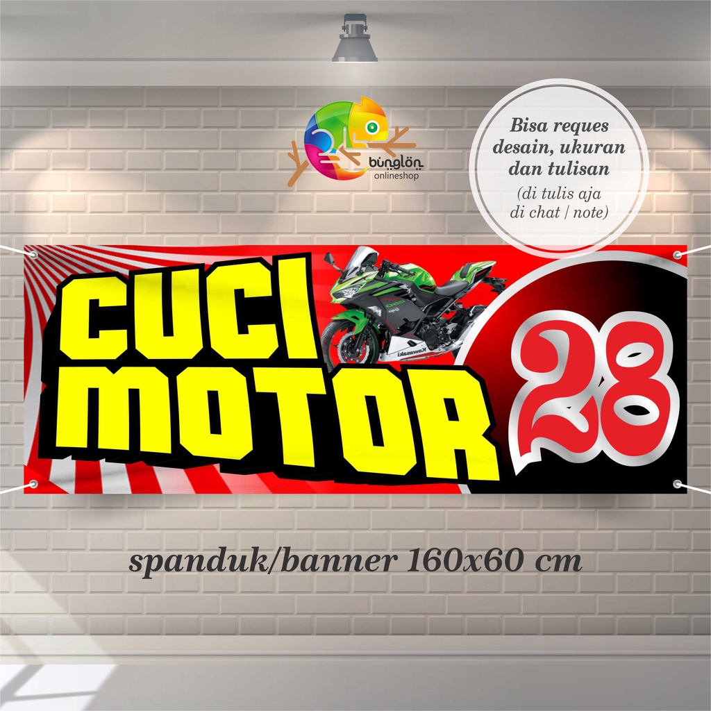 Spanduk Banner 160x60 Cm Cucian Motor, Cuci Mobil, Free Desain, Spanduk Cuci Motor Mobil Murah