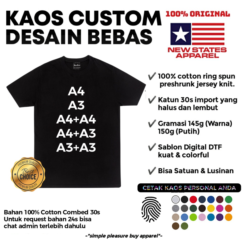 Kaos Custom Sablon SATUAN DTF Original NSA 30s