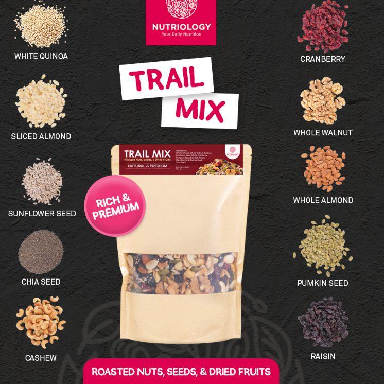 

➸ Trail Mix Nutriology 250Gr - Roasted Nuts, Seeds, & Dried Fruits (Premium) ☺