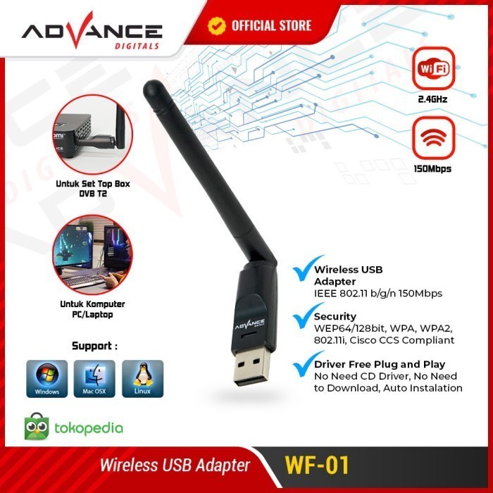 DONGLE STB WIFI DVB T2 / USB WIFI ADVANCE WF-01 SET-UP TV DIGITAL