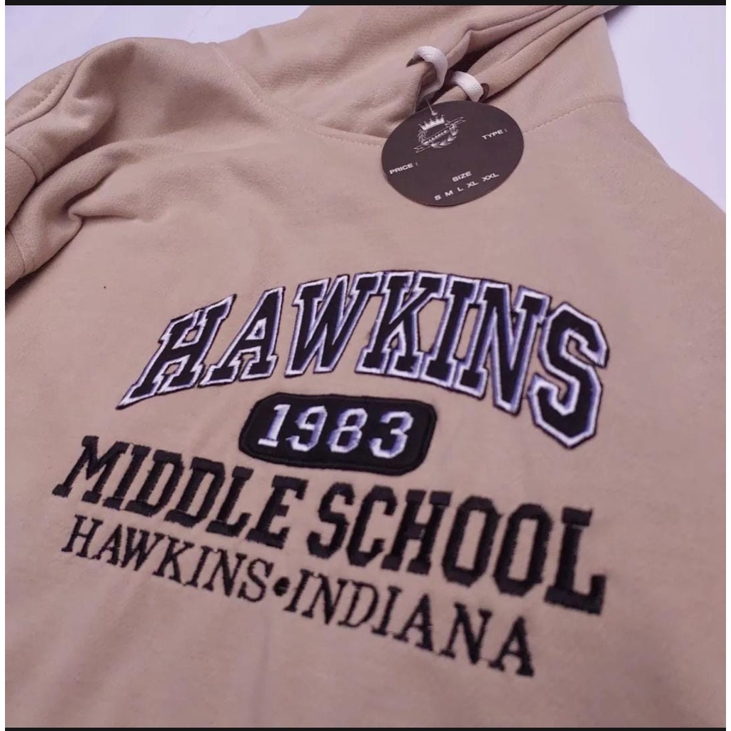 Jaket Hoodie HAWKINS Middle School 1983 embroid Logo Bordir Premium - Jaket Sweater Hoodie Pria Terbaru Sweater Wanita Aesthetic logo bordir Bahan Tebal Gramasi 280