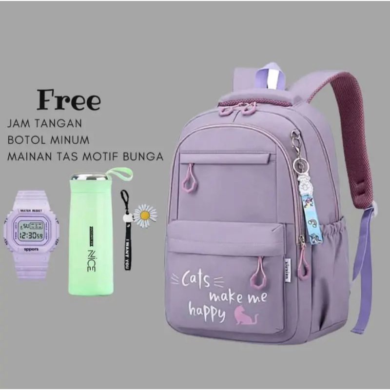 ✅️BISA COD Tas Ransel Sekolah Anak Perempuan Sd 4 in 1 Tas +j am + botol dan acc gantungan