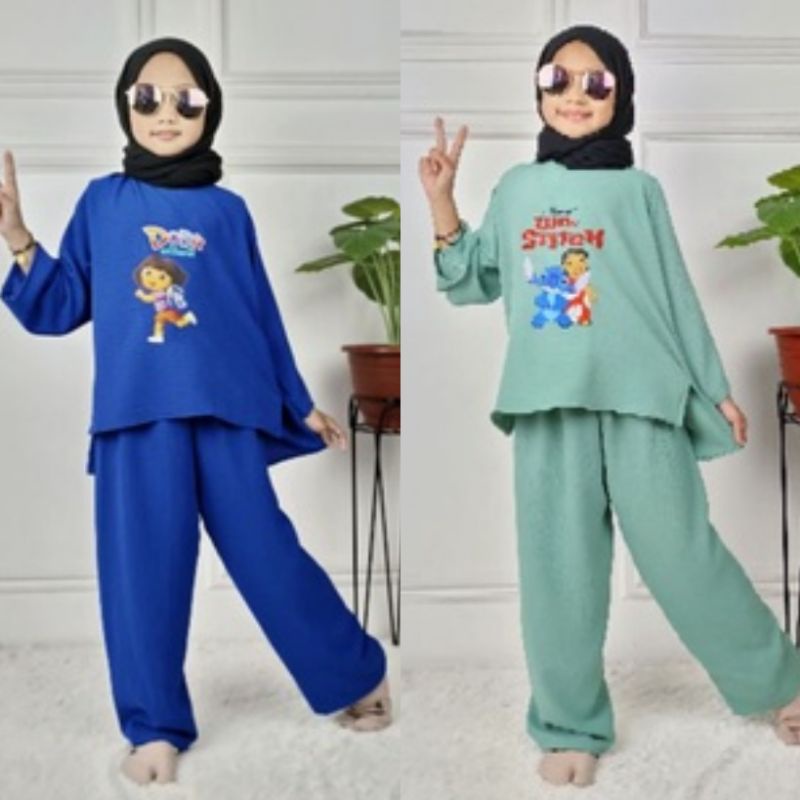 SETELAN ANAK VIRAL CEY CRINGKLE AIRFLOW 5-10 THN SETELAN ANAK PEREMPUAN BAJU ANAK PEREMPUAN