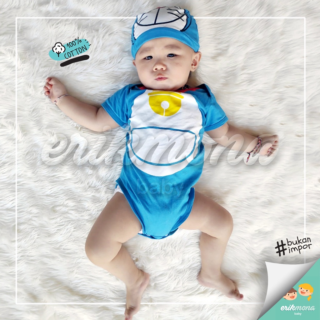 baju bayi jumper bayi doraemon boneka biru lucu murah