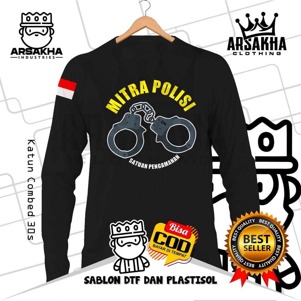 Kaos Lengan Panjang Mitra Polisi Satpam Satuan Pengamanan  Baju Distro Katun Combed 30s by Arsakha C