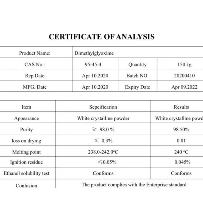 DMG DIMETHYL GLYOXIME / DIMETHYLGLYOXIME 50 gr C2H8N2O2 wmf01