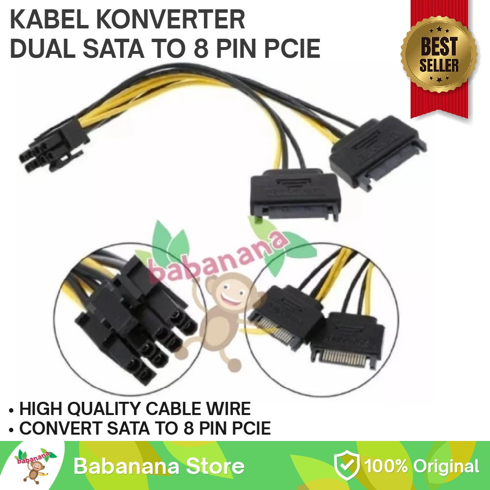 Kabel Dual SATA Power to 8 Pin PCIE 6+2 Pin Cable Splitter Power 8Pin