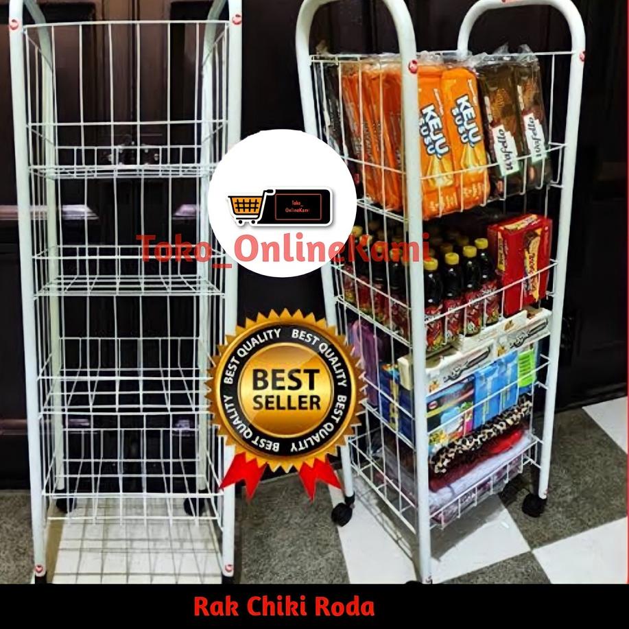 ✧ Rak Chiki Roda/Rak Display/Keranjang Chiki/Rak Jajan/Rak Serbaguna 4 Susun Pakai Roda/Rak Toko ۞