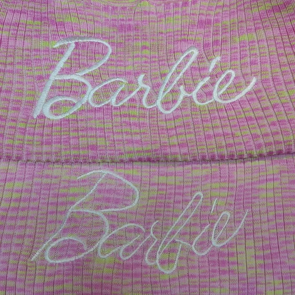 Red Bibi Barbie Rajutan T-shirt Lengan Pendek Wanita Bagian Tipis Awal Musim Gugur Baru Tabir Surya Kecil Gadis Panas Atasan Satu Bahu tanpa Tali