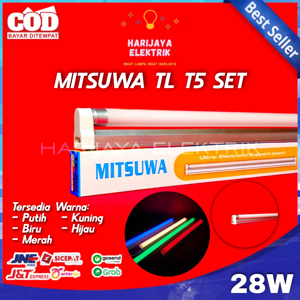 MITSUWA LAMPU TL NEON T5 SET 28 WATT KOMPLIT + KAP LAMPU ETALASE WARNA
