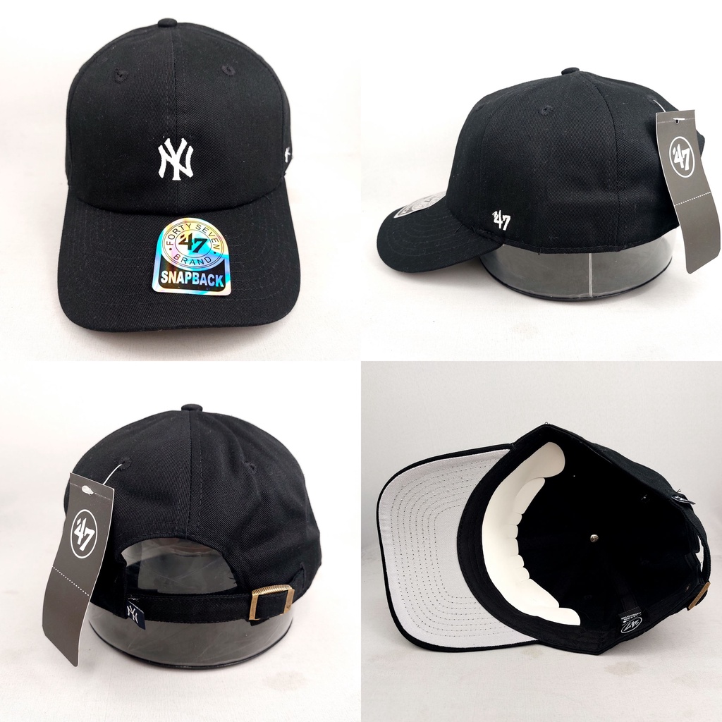 TOPI SNAPBACK MELENGKUNG NY YANKESS HITAM LOGO KECIL