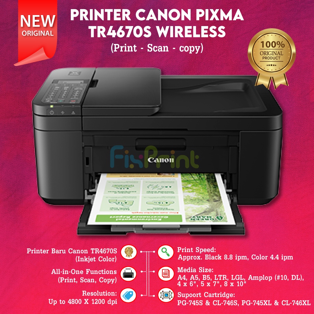 Canon PIXMA TR4570S TR 4570S (Print, Scan,Copy, Fax, Wifi) TR4570 New