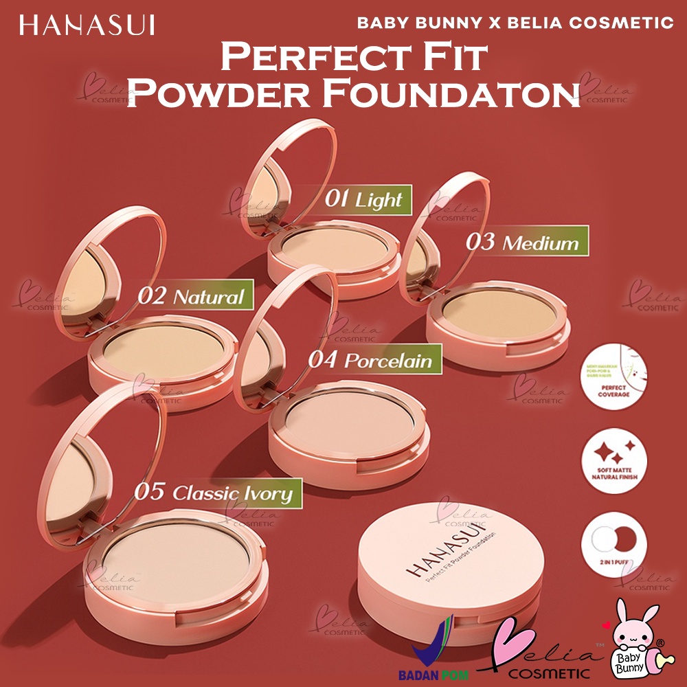 ❤ BELIA ❤ Hanasui Perfect Fit Powder Foundation | Bedak Padat | Soft Matte Natural Finish | 12.5g | BPOM