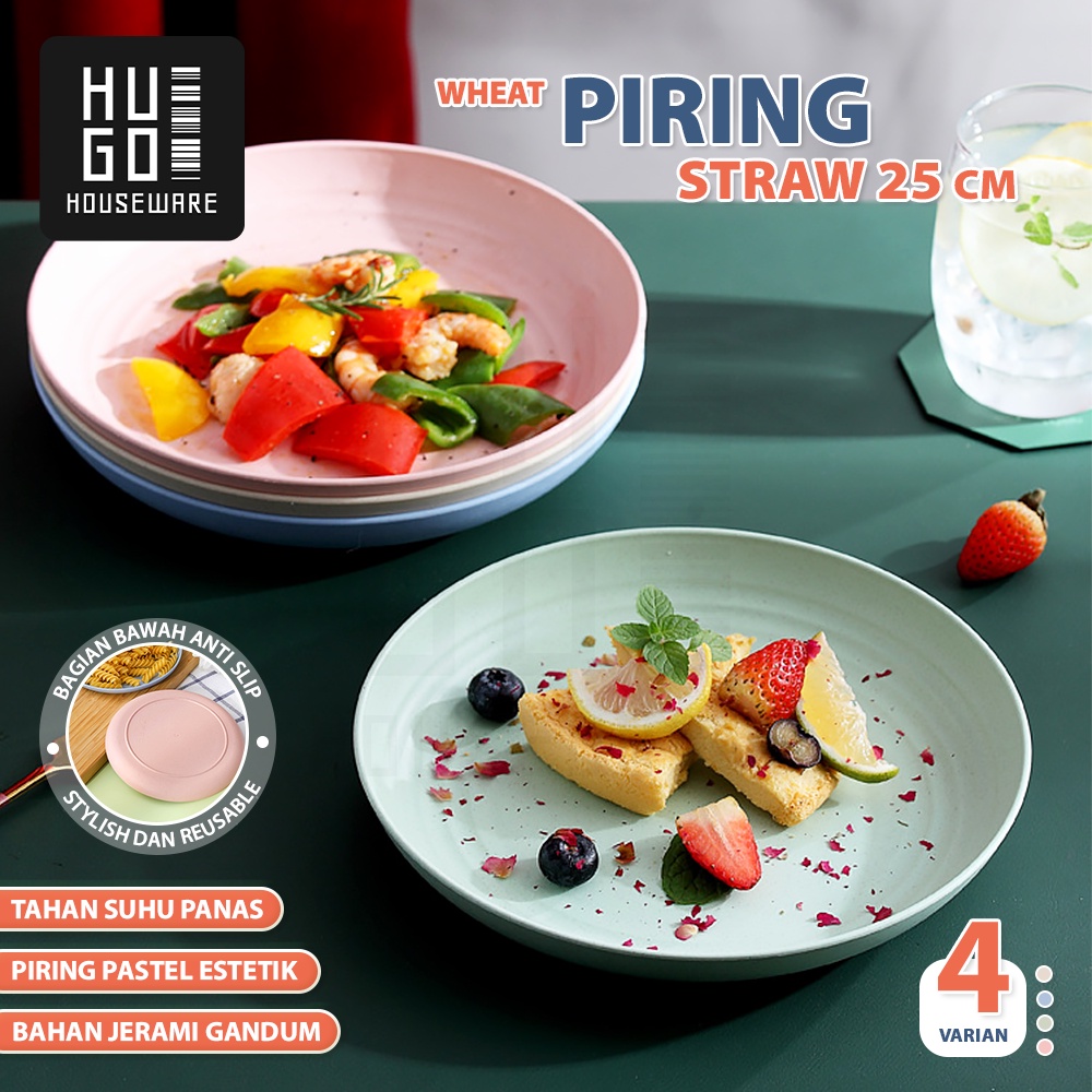 HUGO Piring Makan Piring Saji Bahan Serat Gandum Jerami Tahan Panas Piring Plastik Serbaguna