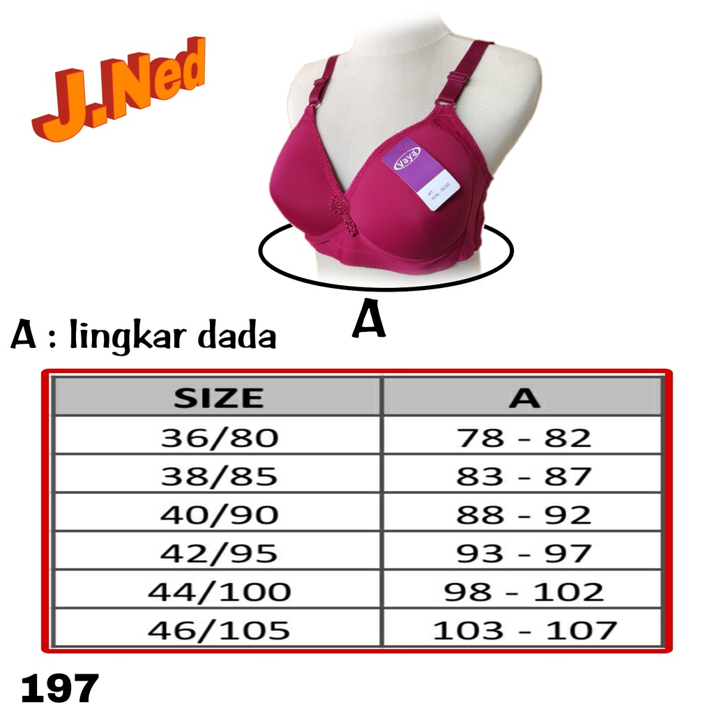 J197 Vaya Bra Busa Tipis Tanpa Kawat Cup Besar 36c - 46c Tiga Pengait