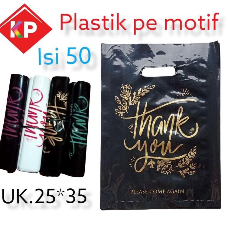 

I81 kantong plastik pe motif thankyou uk 25x35 isi 50 kantong olshop kantong pakaian ㅰ
