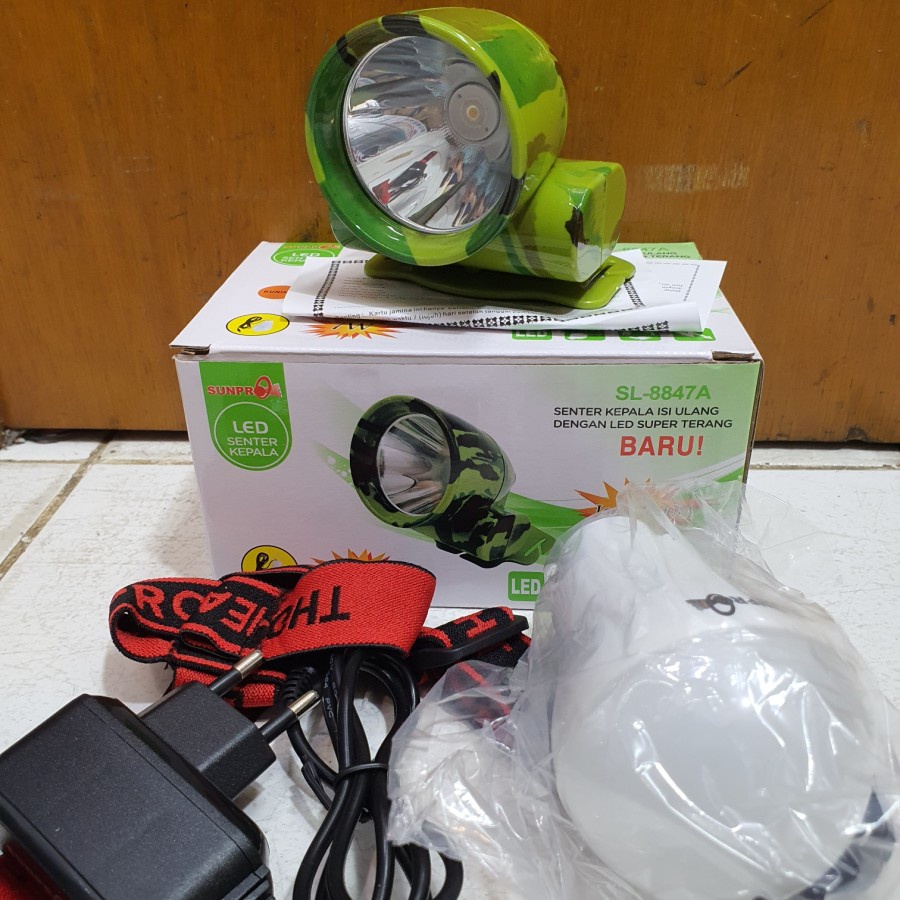 COD Senter Kepala Led Sunpro 7 Watt Sl-8847A Led Super Terang Cahaya Ptih/Kuning